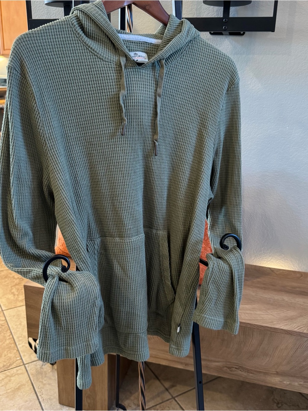 RAINFOREST Olive Waffle-Knit Pullover Hoodie